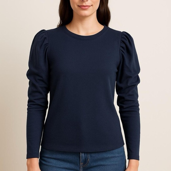 Collective Concepts Tops - Collective Concepts Dark Blue Puff Sleeve Top